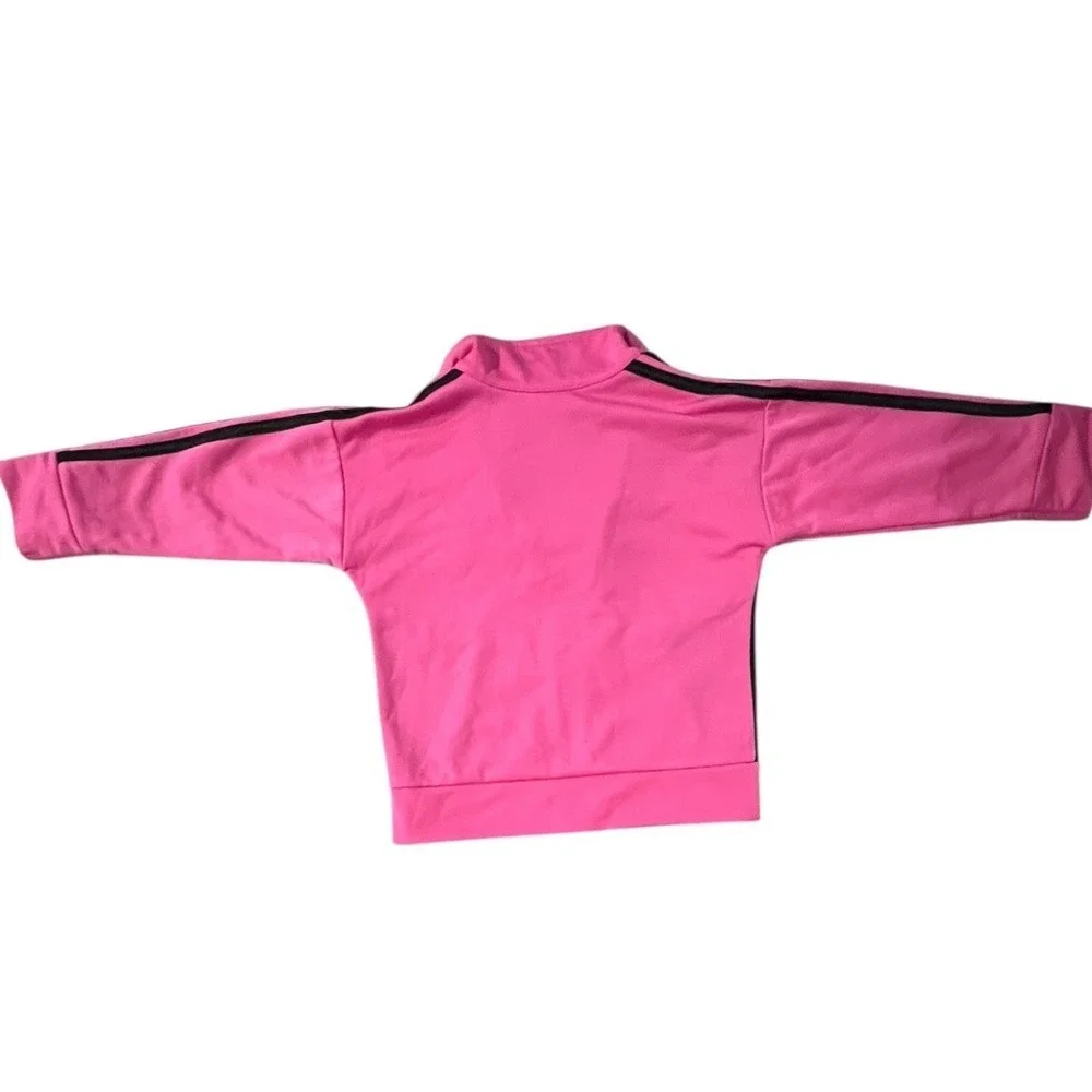 Adidas Girls Pink Black 3-Stripe Full Zip Track Jacket - Size 12M